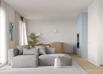 Respirar en espaciosos interiores de casas de color azul claro