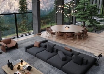 Casa junto a la montaña que honra el terreno pintoresco