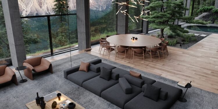 Casa junto a la montaña que honra el terreno pintoresco