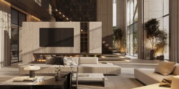 El lujo de la piedra, los techos altos y la iluminación escultural