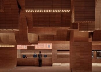 Protuberancias de ladrillos curvos llenan el cine Haikou Gaoxingli Insun