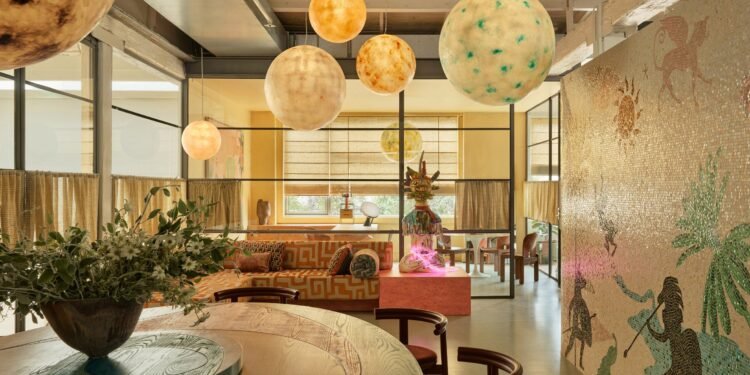 YSG decora la oficina de Alémais con luces de globo y mosaicos brillantes