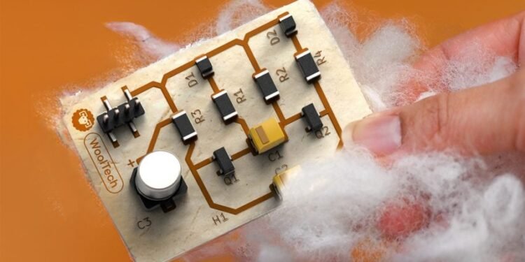 La lana conductora reemplaza el cableado y los circuitos en Wooltech Electronics