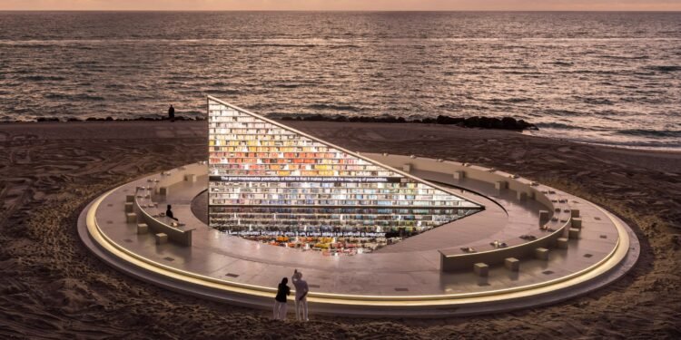 Es Devlin erige una monumental biblioteca rotativa en Miami Beach